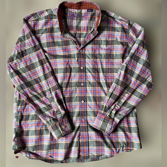 Alan Flusser Men’s Plaid 100% Cotton Button Down Oxford Shirt (Size: XL) - Picture 1 of 13